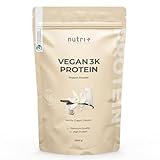 Nutri + Vegan Protein Pulver Vanille 1 kg 81% Eiweiß - 3k Proteinpulver 1000 g - Shake Vanilla Cream Flavor - pflanzliches Eiweißpulver ohne Zucker*