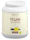 Protein Vegan Vanille 1kg 84,6% Eiweiß - 3k-Proteinpulver 1000g - Nutri-Plus Shape & Shake Vanilla Cream Flavor - pflanzliches Eiweißpulver ohne Lactose, Zucker, Stevia & Milch*