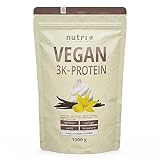 Nutri + Vegan Protein Pulver Vanille 1 kg 83% Eiweiß - 3k-Proteinpulver 1000 g - Shake Vanilla Cream Flavor - pflanzliches Eiweißpulver ohne Lactose, Aspartam, Zucker, Stevia & Milch*